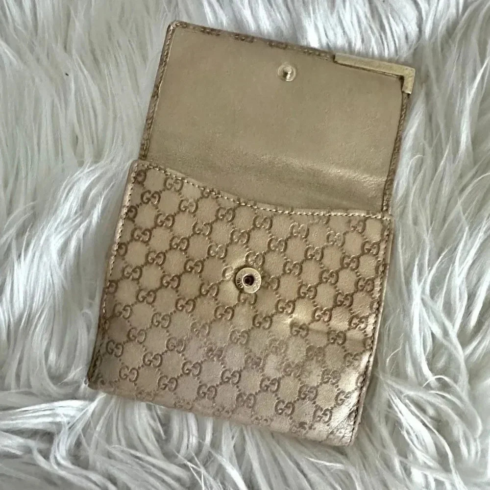 GUCCI | Authentic Vintage Unisex Canvas Compact Wallet Tan Brown Gold - Picture 9 of 10